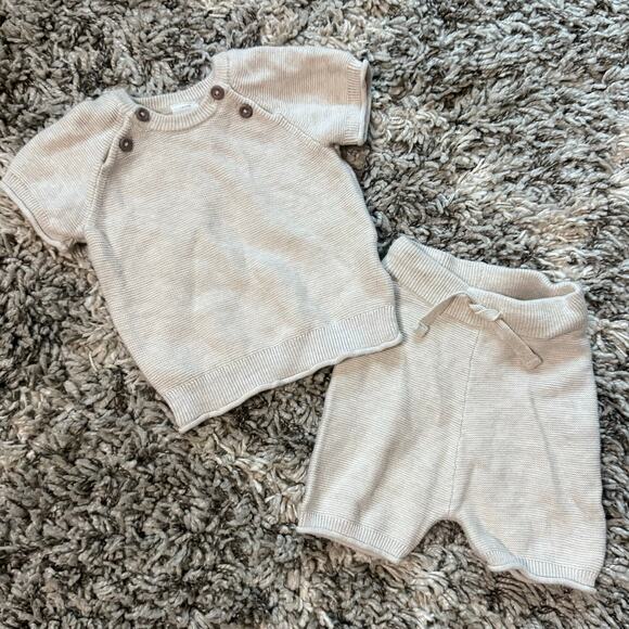 H&M Baby 3 Months Knit Outfit Shorts Sweater Set Summer Neutral Minimalist - Picture 1 of 8